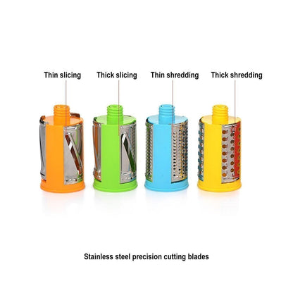 4-in-1 Rotary Drum Vegetable Grater & Slicer – Multipurpose Manual Kitchen Cutter