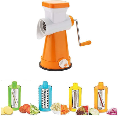 4-in-1 Rotary Drum Vegetable Grater & Slicer – Multipurpose Manual Kitchen Cutter