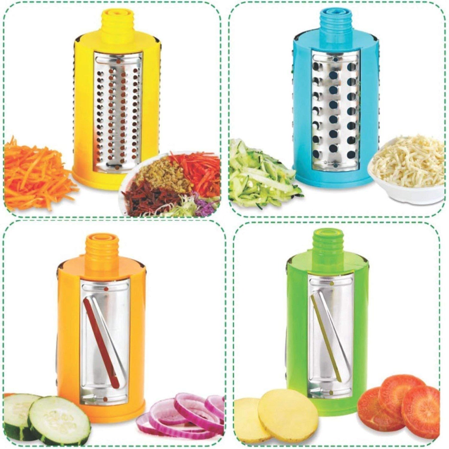 4-in-1 Rotary Drum Vegetable Grater & Slicer – Multipurpose Manual Kitchen Cutter